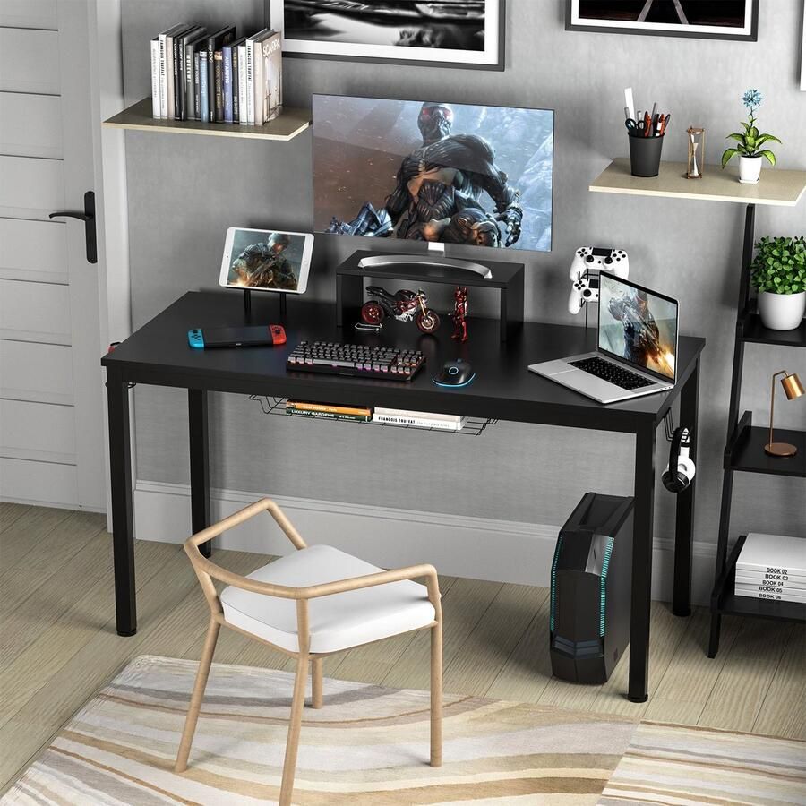 Corenia Gaming Desk – Gamer Bureau – Gamebureau – Computerbureau – Werkplek Bureau – Zwart – Ergonomische Monitorplank – Stevig Gepoedercoat Ijzer Frame