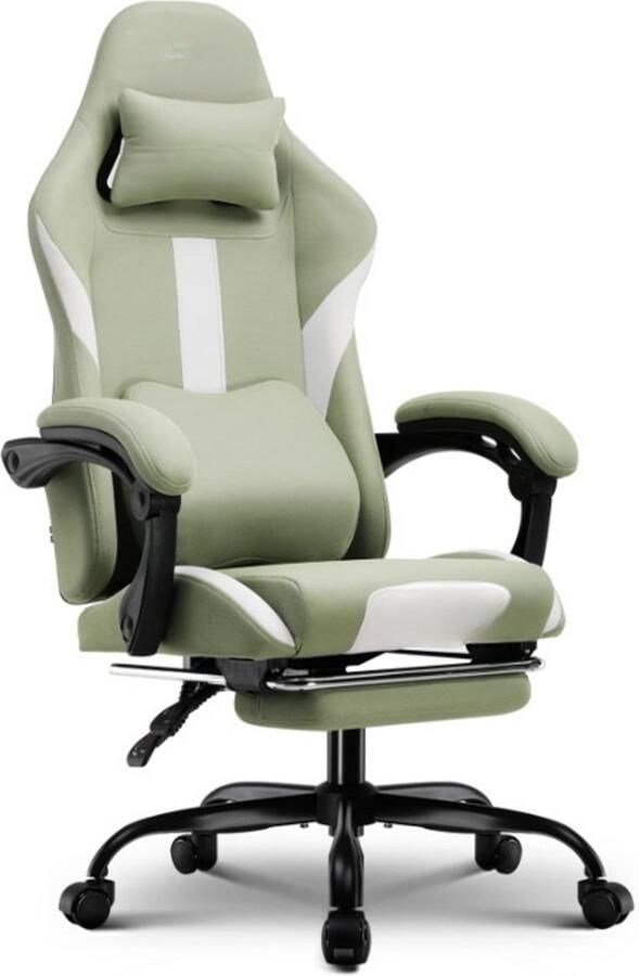 Gaming Stoel Bureaustoel Swivel Stoel met Voetsteun Hoofdsteun Verstelbare Rugleuning Lendenkussen Ergonomische Draaibare Hoogwaardige stof 55 x 55 x 130 cm Groen