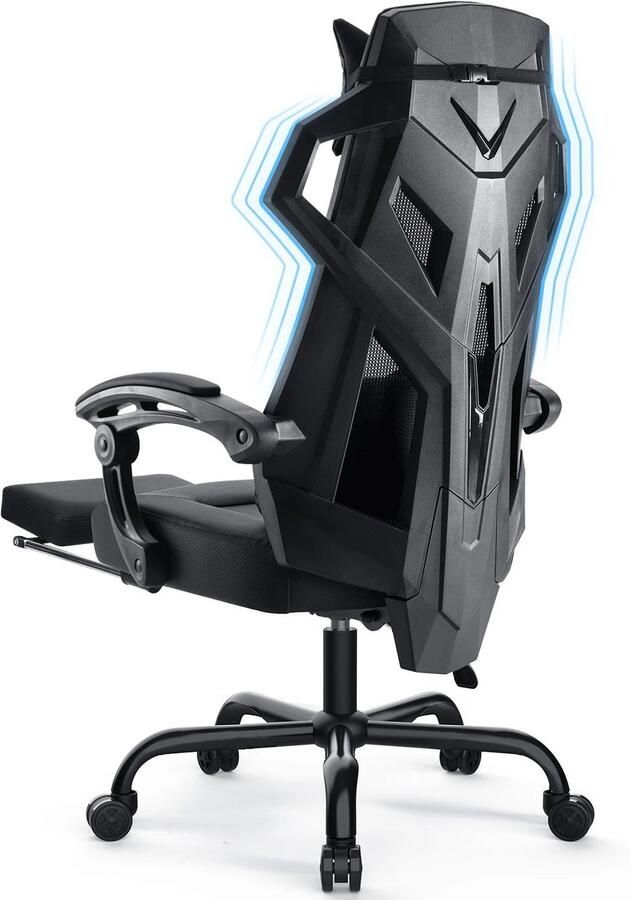 Corenia Gaming Stoel – Ergonomische Bureaustoel – Comfortabele Stoel – Mesh Rugleuning – Verstelbare Zithoogte – 150 Kg Belastbaar 52 x 65 x 132 cm Zwart