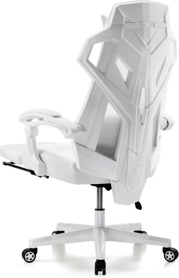 Corenia Gaming Stoel – Ergonomische Bureaustoel – Comfortabele Stoel – Mesh Rugleuning – Verstelbare Zithoogte – 150 Kg Belastbaar 52 x 65 x 132 cm Wit