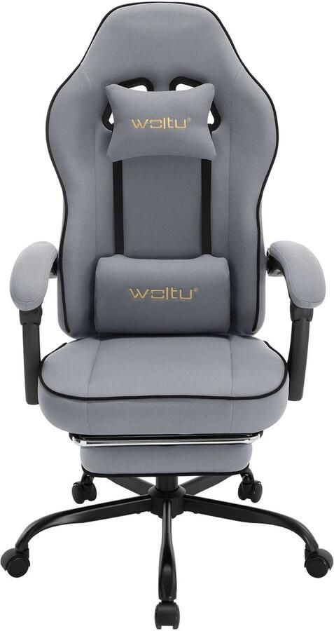 Corenia Gaming Stoel met Voetsteun Bureaustoel Ergonomische Verstelbare 150 kg Draagvermogen 145° Kantelbaar Extra Brede Zitting Grijs Mesh-stof