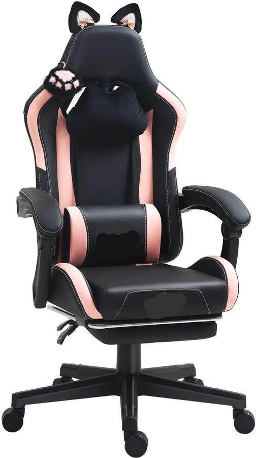 Corenia Gaming Stoel met Voetsteun Bureaustoel Ergonomische Verstelbare Duurzame materialen Uniek Design 145° Kantelbaar Zwart 120 kg Draagvermogen 150 kg Draagvermogen