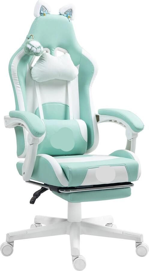 Corenia Gaming Stoel met Voetsteun Bureaustoel Ergonomische Verstelbare -Duurzame materialen Uniek Design 145° Kantelbaar Hemelsblauw 120 kg Draagvermogen 150 kg Draagvermogen