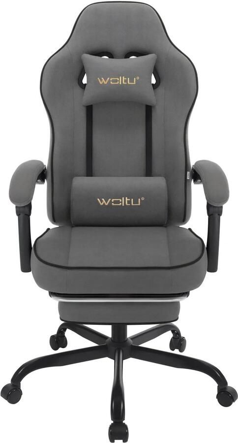 Corenia Gaming Stoel met Voetsteun Bureaustoel Ergonomische Verstelbare Extra Brede Zitting 145° Kantelbaar Grijs Tech-stof 150 kg Draagvermogen