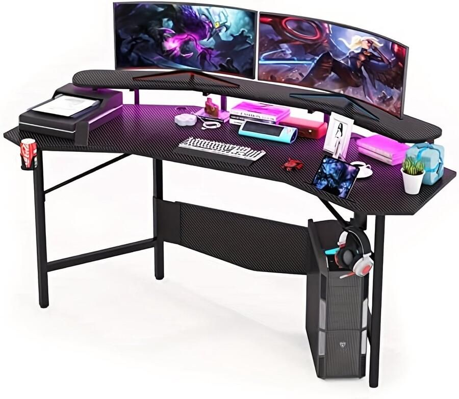 Corenia Gamingbureau – Gamebureau – Computertafel – Bureautafel – Gamingtafel – Met Bekerhouder En Koptelefoonhaak – 180x60x75 cm – Zwart – Met Metalen Frame En Monitorstandaard
