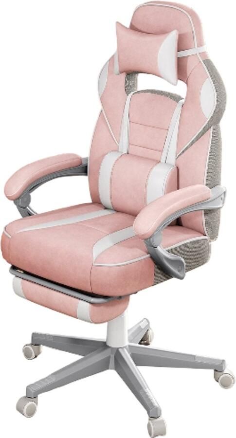 Corenia Gamingstoel – Gamestoel – Bureaustoel – Game Chair – Verstelbare Voetensteun – Ergonomisch Met Lendensteun – Maximale Draagkracht 150 kg – Pastelroze & Crèmewit