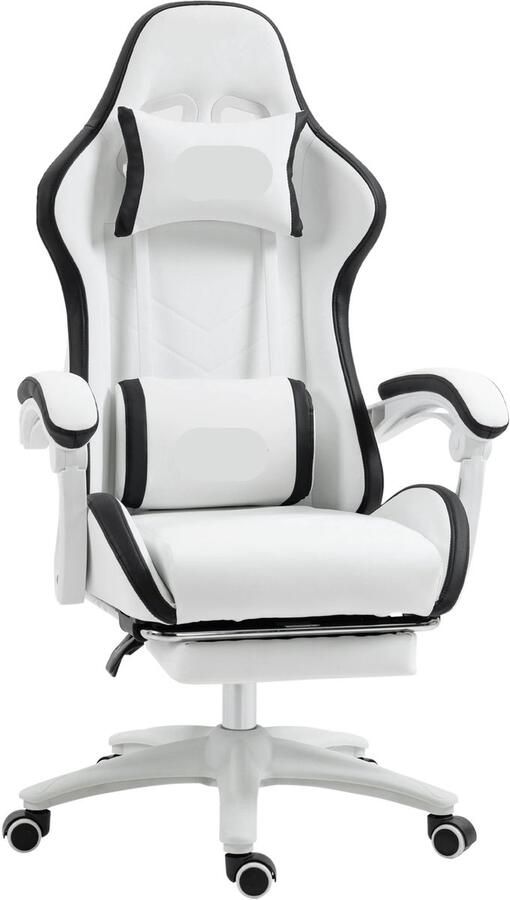 Corenia Gamingstoel – Gamestoel – Bureaustoel – Gaming Chair – Racing Chair – Verstelbare Rugleuning 135° – Uittrekbare Voetensteun Wit