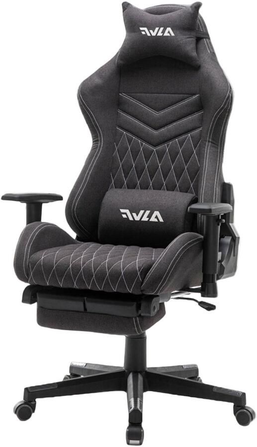 Corenia Gamingstoel – Gamestoel – Gaming Chair – Game Stoel – Bureaustoel – Ademend Stof – Pocketveer Zitting – Verstelbare Voetsteun – Opbergtas – Zwart