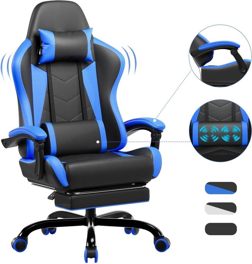 Corenia Gamingstoel – Gamestoel – Gaming Chair – Game Stoel – Bureaustoel – Ergonomisch Design – Verstelbare Rugleuning 150 kg – Kunstleer Zwart
