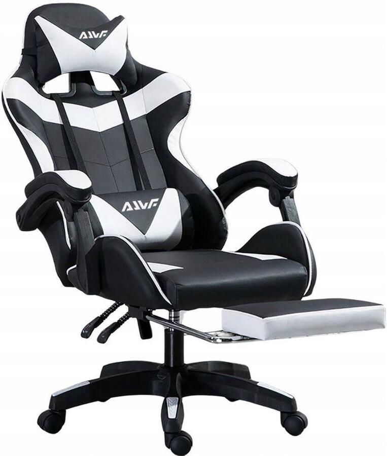 Corenia Gamingstoel – Gamestoel – Gaming Chair – Game Stoel – Bureaustoel – Ergonomisch – Met Voetensteun & Lendensteun – Zwart-Wit