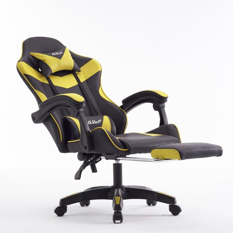 Corenia Gamingstoel – Gamestoel – Gaming Chair – Game Stoel – Bureaustoel – Ergonomisch Ontwerp – Memory Foam Bekleding – Verstelbare Voetensteun – Fel Geel