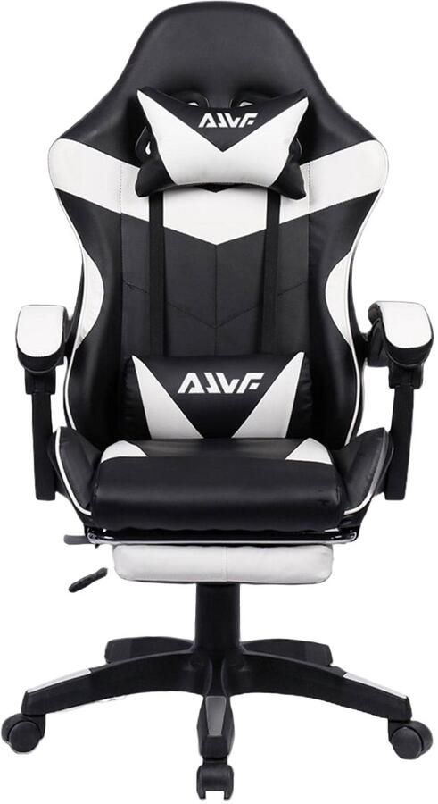 Corenia Gamingstoel – Gamestoel – Gaming Chair – Game Stoel – Bureaustoel – Ergonomisch Ontwerp – Verstelbare Voetsteun – Zwart Wit – Kunstleer