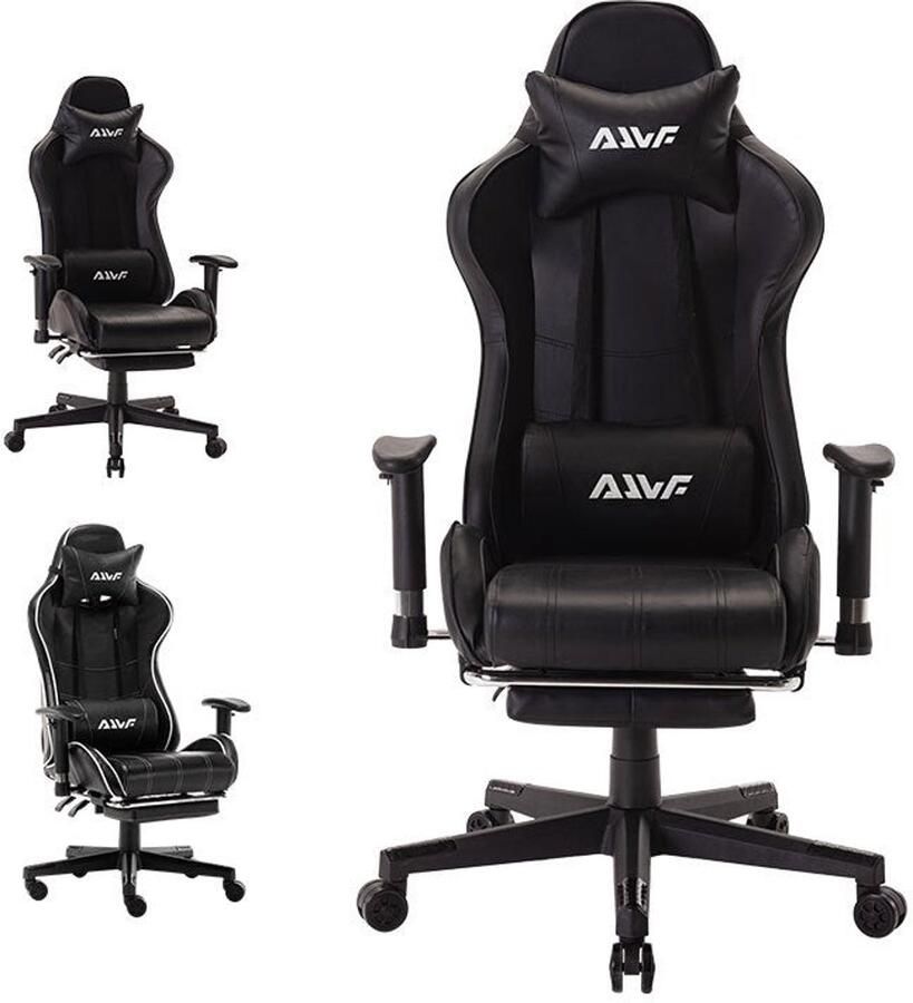 Corenia Gamingstoel – Gamestoel – Gaming Chair – Game Stoel – Bureaustoel – Ergonomische Lendesteun – Verstelbare Rugleuning met Voetensteun – Zwart PU Leer