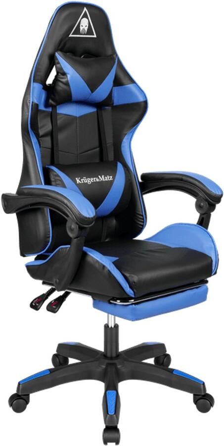 Corenia Gamingstoel – Gamestoel – Gaming Chair – Game Stoel – Bureaustoel – Verstelbare Rugleuning 145° – Eco-Leren Bekleding Zwart Blauw