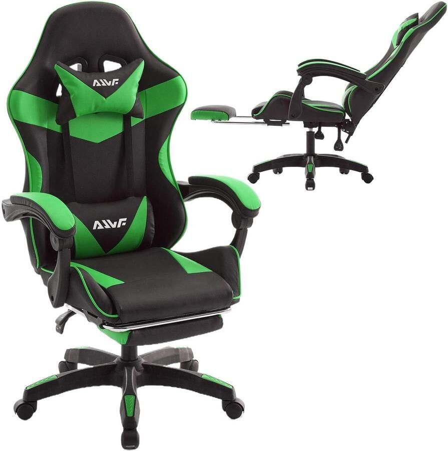 Corenia Gamingstoel – Gamestoel – Gaming Chair – Gamestoel Met Voetensteun – Bureaustoel – Ergonomisch Ontwerp – Kunstleer Met Traagschuim Zwart-Groen