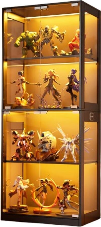 Corenia Glazen Vitrinekast – Vitrinekast – Displaykast – Collectiekast – Opbergkast – Zwart – 4 Stevige Planken – Duurzaam Kunsthout Met Glas