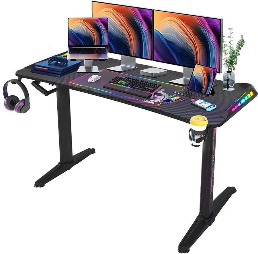 Corenia Groot laptopcomputerbureau Gaming en Thuiskantoor In Hoogte Verstelbaar met Houder 160CM Ergonomische Kantoorlifttafel Zwart Rechthoekig Staand Bureau