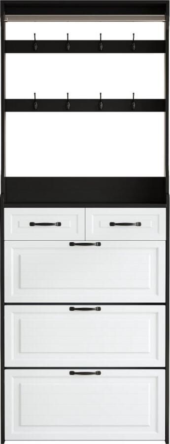 Corenia Halmeubel – Schoenenkast – Schoenenrek – Kapstok – Opbergkast – Wit – 3 Klapdeurtjes & 2 Lades – Ruimtebesparend & Stevig MDF