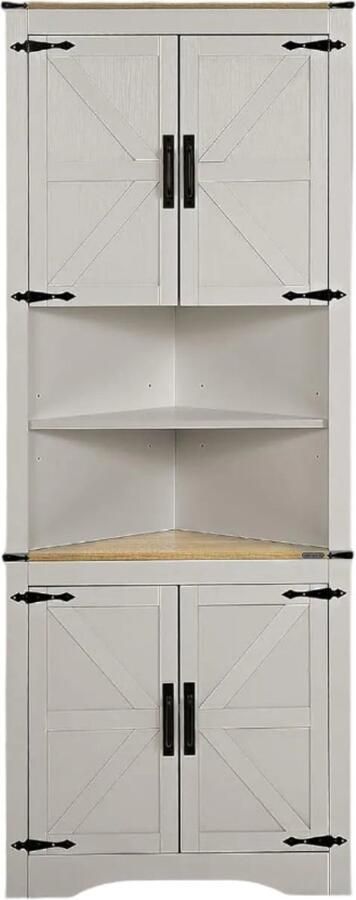 Corenia Hoekkast – Hoekmeubel – Opbergkast – Vitrinekast – Verstelbare Planken – Waterbestendig – Antikantel Veiligheid 70 x 36 x 179 cm Wit