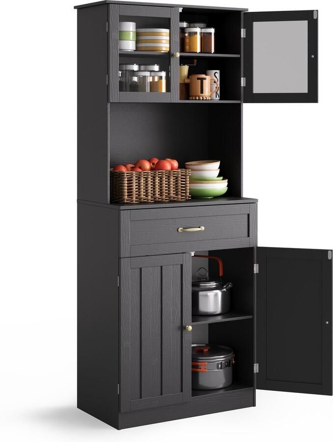 Corenia Hoge Kast – Opbergkast – Dressoir – Kast Met Laden – Bergkast Zwart – 180 cm Hoog – Verstelbare Legplanken