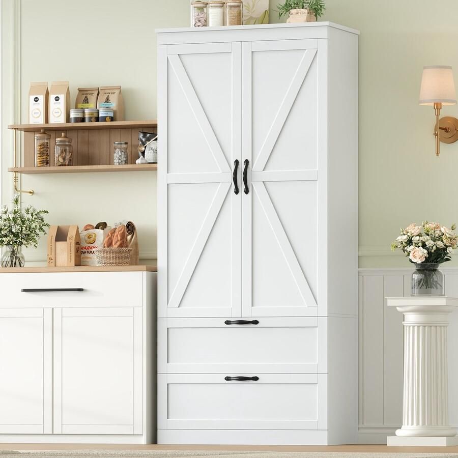 Corenia Hoge Kast – Opbergkast – Keukenkast – Boekenkast – Dressoir – Wit – 178 5 cm Hoog – Verstelbare Planken – Duurzaam Hout