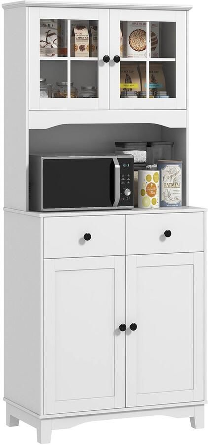 Corenia Hoge Keukenkast – Keukenkast Met Laden – Opbergkast – Buffetkast – Vitrinekast – Verstelbare Planken – Kabeldoorvoer Werkblad – Wit Melamine 74 5x40x172 cm