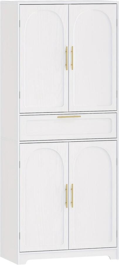 Corenia Hoge Keukenkast – Opbergkast – Witte Kast – Keukenkast Met Laden – Hoge Kast Voor Keuken – Verstelbare Planken – Anti-Kantelbeveiliging