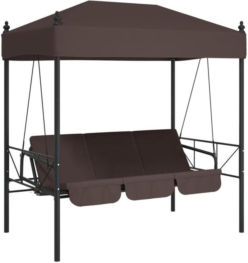 Corenia Hollywood Schommelstoel – Schommelstoel Met Kap – Loungestoel Buiten – Hangstoel Tuin – Patio Stoel Bruin – Stevig Stalen Frame – Weerbestendig Met Kussen