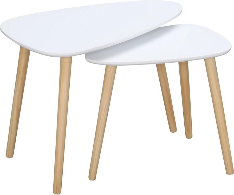 Corenia Homcom Bijzettafel Salontafel Set van 2 Witte Look Bijzettafel Woonkamer Tafel Houten Poten 59 5x39 5x45 cm