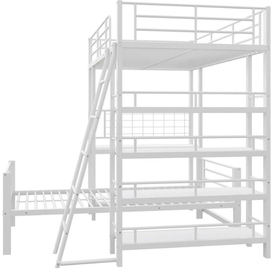 Corenia Hoogslaper – Loftbed – Stapelbed – Kinderbed – Eenpersoonsbed – Met Opbergrekken – 90x200 cm – Wit Metaal – Ruimtebesparend – Stevig