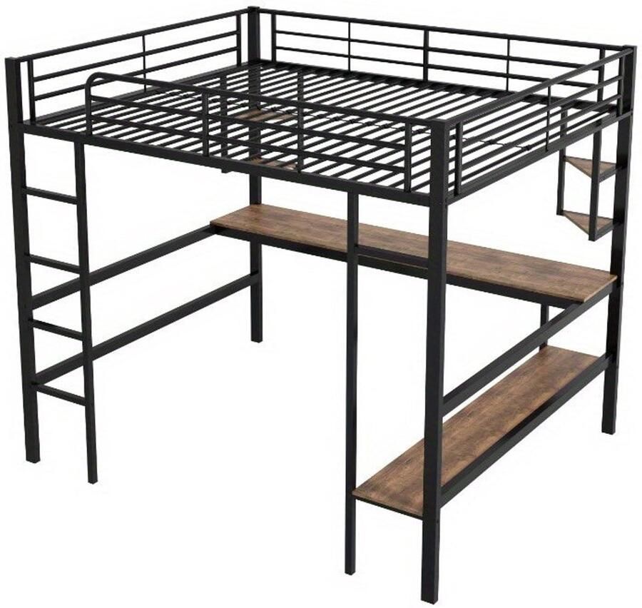 Corenia Hoogslaper – Metalen Bed – Stapelbed – Loftbed – Werkplek Bed – Ingebouwd Bureau – Opbergrekken – Stevige IJzeren Constructie – Ruimtebesparend Ontwerp