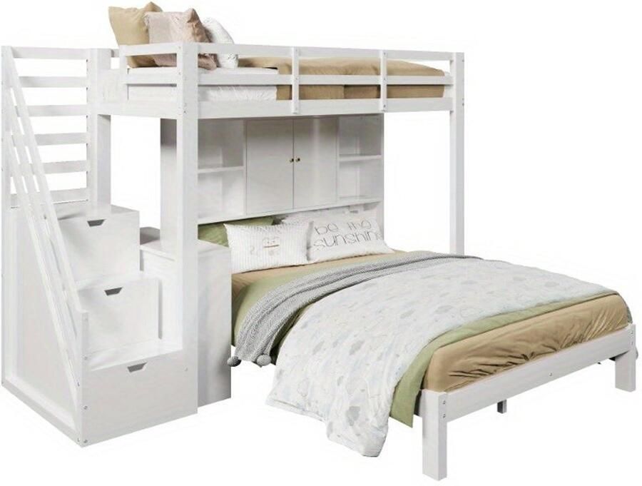 Corenia Hoogslaper – Stapelbed – Eenpersoonsbed – Kinderbed – Bed met Bureau – Ruimtebesparend – Gemakkelijk te Montaren Zonder Gereedschap – Wit Modern Design