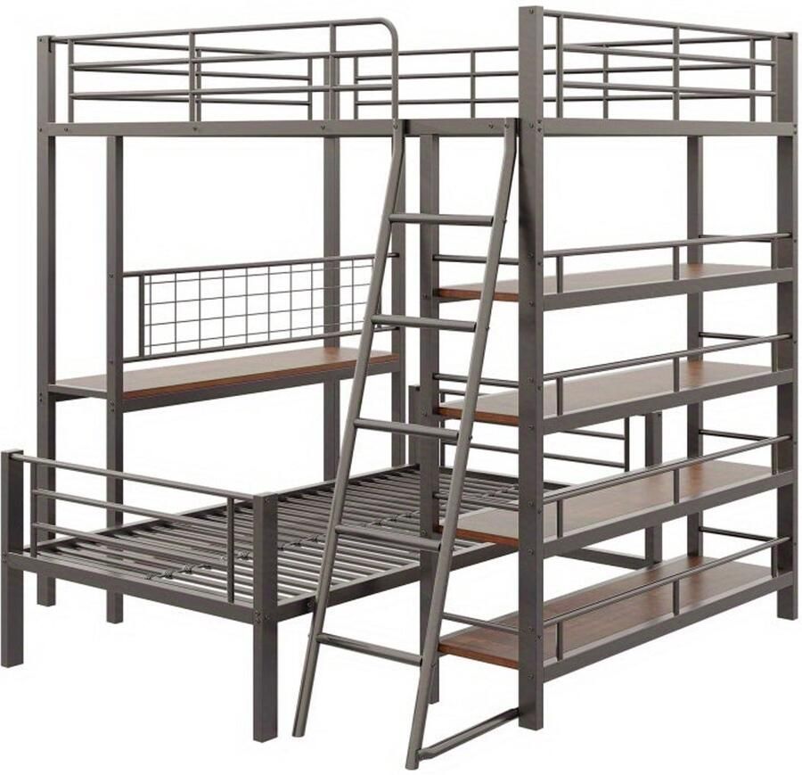 Corenia Hoogslaper – Stapelbed – Kinderbed – Eenpersoonsbed – Bed – Metalen Frame – 140x200 cm – Multifunctioneel – Met Opbergruimte – Zwart