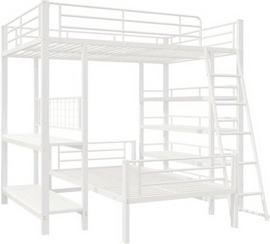 Corenia Hoogslaper – Stellingbed – Stapelbed – Mezzaninebed – Multibed – Metalen Frame – Ruimtebesparend Ontwerp – Uitvoerbaar tot Twee Losse Bedden – Stevige Draagkracht 120 kg – Wit 140x200 cm