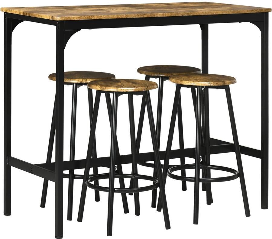 Corenia Industriële Barset – Industrieel Barmeubel – Barset Met Krukken – Compacte Barset – Metalen Frame – Duurzaam MDF – Ruimtebesparend Ontwerp