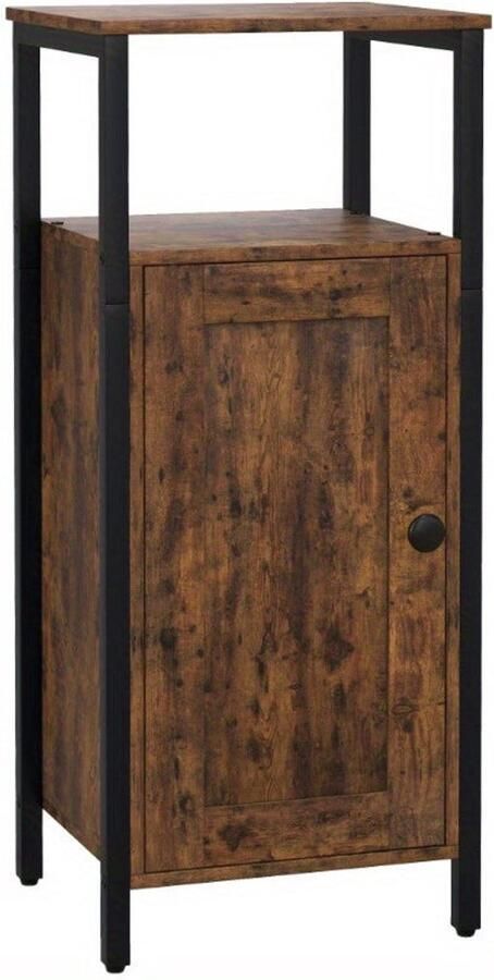 Corenia Industriële Bijzettafel – Salontafel – Nachtkastje – Opbergtafel – Tafeltje – Bruin Rustiek – Metalen Frame – Verstelbaar Plankje – Compact & Stevig Design 34x30x80 cm