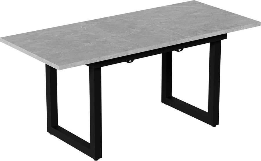 Corenia Industriële Eettafel – Uittrekbare Tafel – Verstelbare Tafelpoten – Betonlook Tafel – MDF Blad – 140-180 Cm Lang – Metalen Frame