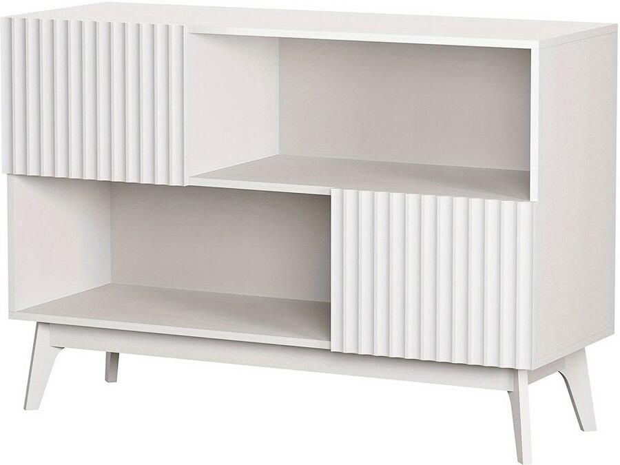 Corenia Industriële Sidetafel – Wandtafel – Console Tafel – Bijzettafel – Sofa Tafel – Wit – Soft-Close Deuren – Metalen Poten – Compact 100 cm – Kabeldoorvoer – Ruime Opbergruimte