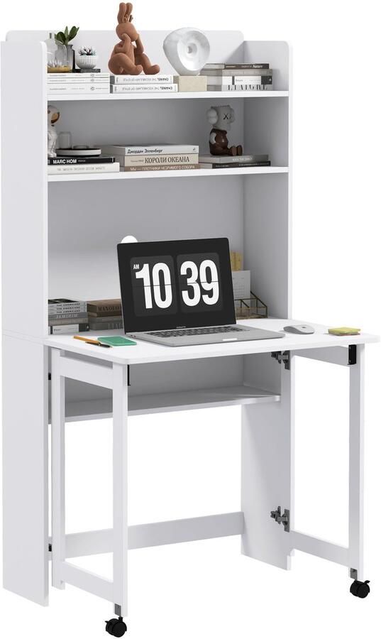 Corenia Inklapbaar Bureau – Computertafel – Werkplekmeubel – Study Desk – Thuiswerkbureau – Met Vier Planken – Mobiel Met Wieltjes