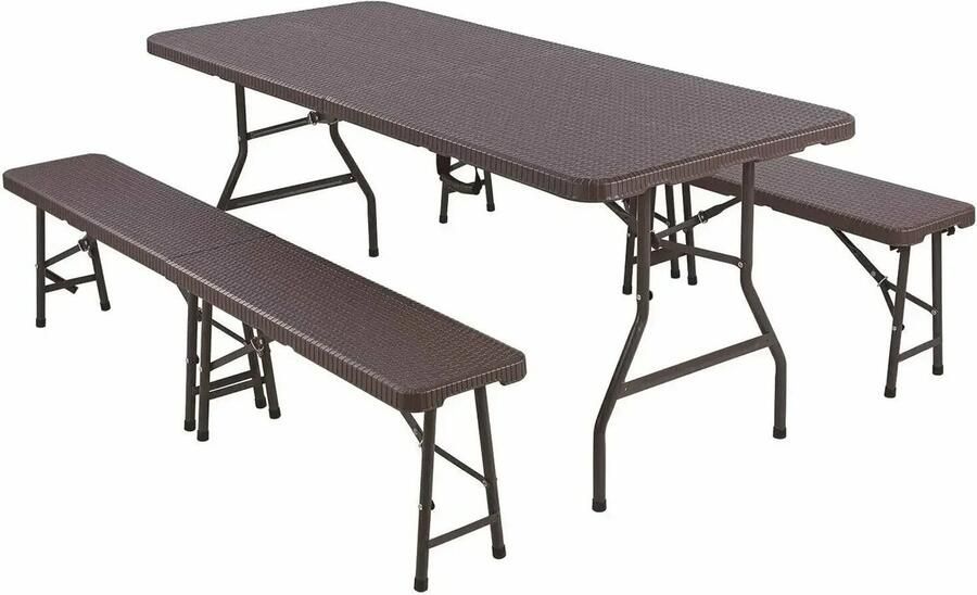 Corenia Inklapbare Tafel Met Banken – Picknicktafel – Kampeertafel – Tuinset – Vouwbare Tafel – HDPE Bladen – Stalen Frame