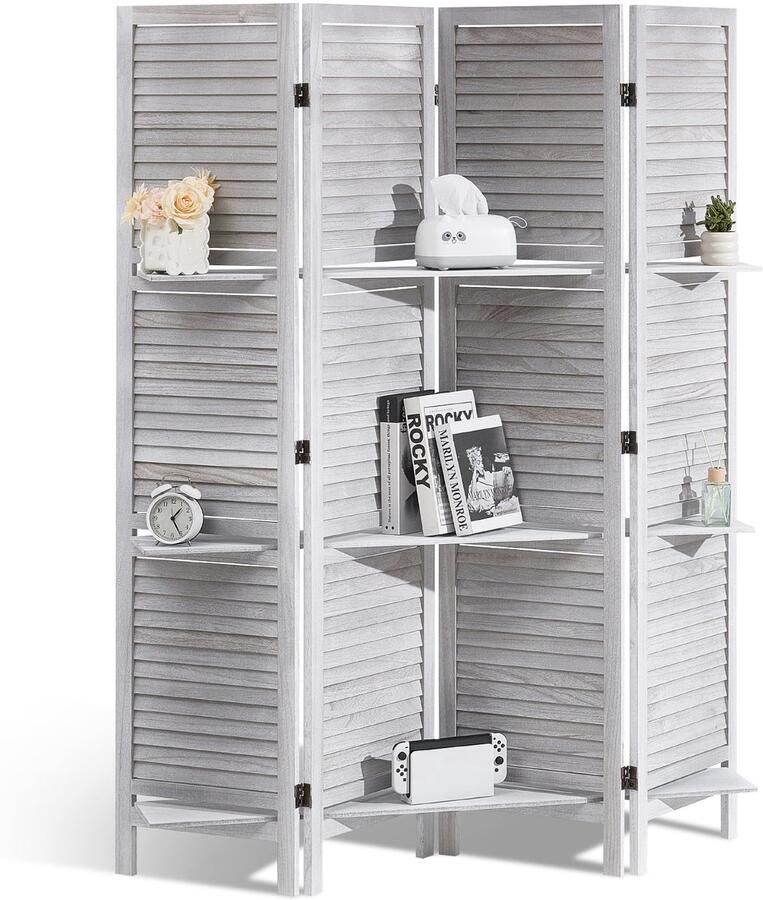 Corenia Kamerverdeler – Kamerscherm – Scheidingswand – Room Divider – Wit Paulowniahout – 4 Panelen Flexibel Scharnier – Direct Gebruiksklaar