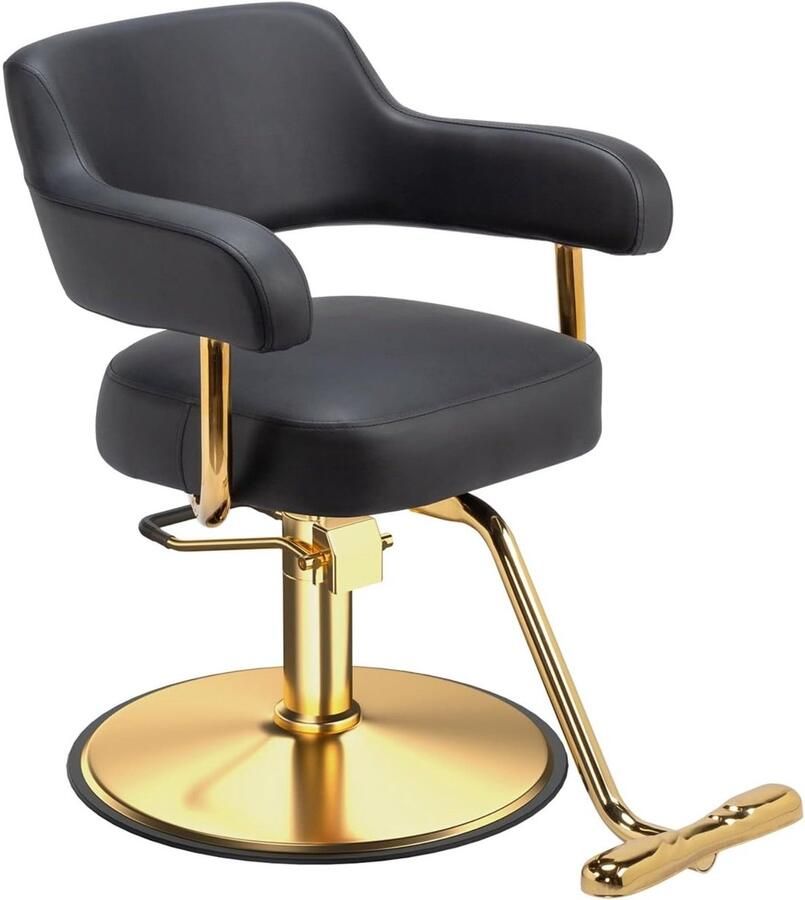 Corenia Kappersstoel – Kappersstoel Verstelbaar – Barberstoel – Kapperstoel Draaibaar – Kappersstoel Met Voetensteun – Zwart-Goud – 150 kg Draagvermogen – PVC Leren Bekleding