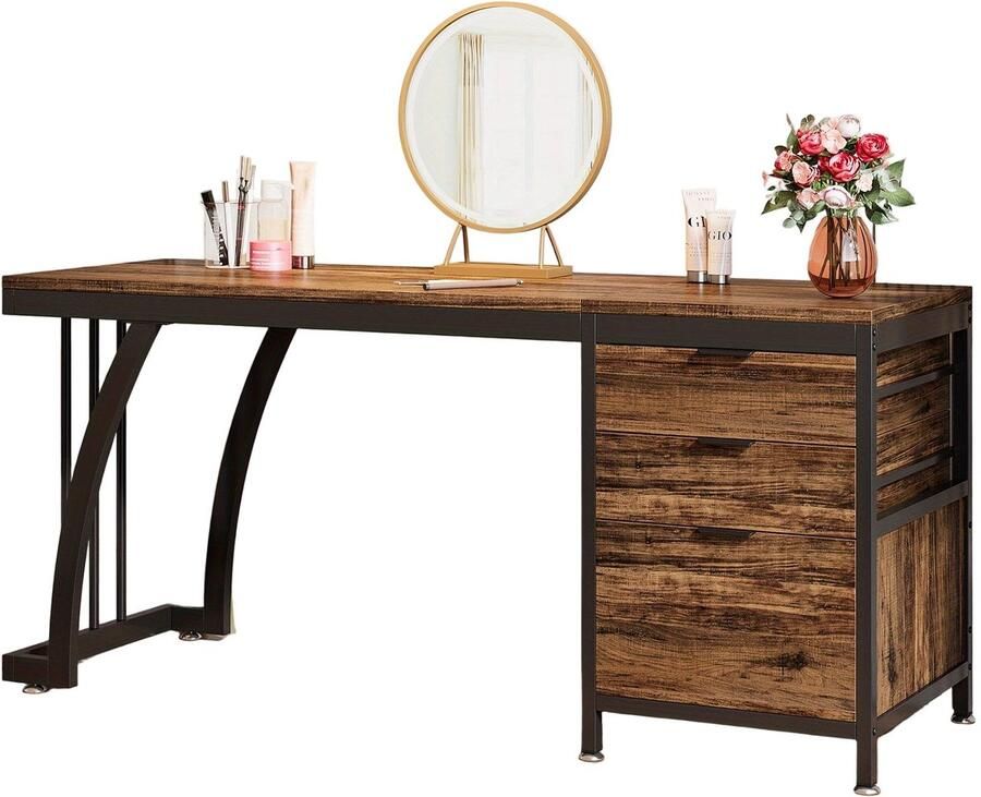 Corenia Kaptafel – Make-up Tafel – Cosmeticatafel – Opmaaktafel – Meubel – Industrieel Design – 150 cm Breed – Omkeerbare Laden