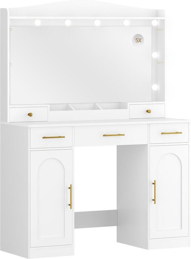 Corenia Kaptafel – Make-up Tafel – Dressing Table – Cosmeticatafel – Vanity Set – Grote Spiegel – Verstelbare LED Verlichting – 5 Laden & 2 Kastjes – Wit – 40x108x149 cm