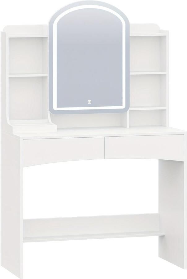 Corenia Kaptafel – Make-up tafel – Vanity – Cosmeticatafel – Opmaaktafel – Met LED-verlichting – 90 cm Werkblad – Verborgen Sieradenlade – Wit