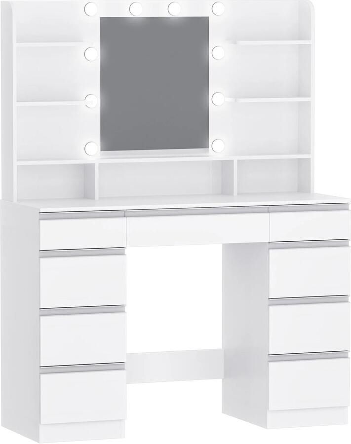 Corenia Kaptafel – Make-Up Tafel – Visagie Spiegel – Beauty Table – Met Dimbare LED-Verlichting – 9 Lades