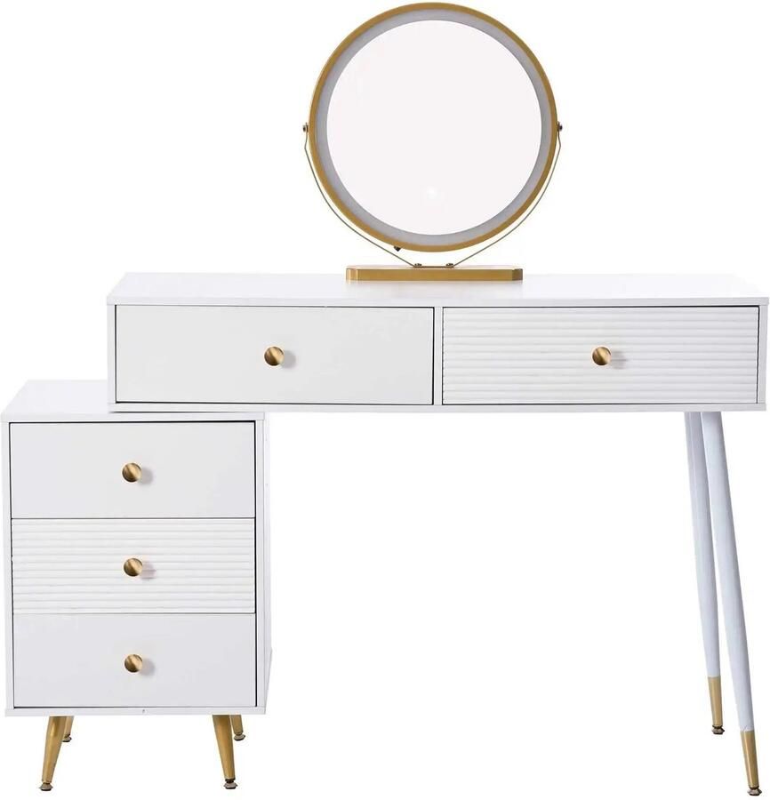 Corenia Kaptafel – Make-uptafel – Beautykast – Schminktisch – LED-Verlichting Met Drie Lichtstanden – Verstelbare Zijkasten