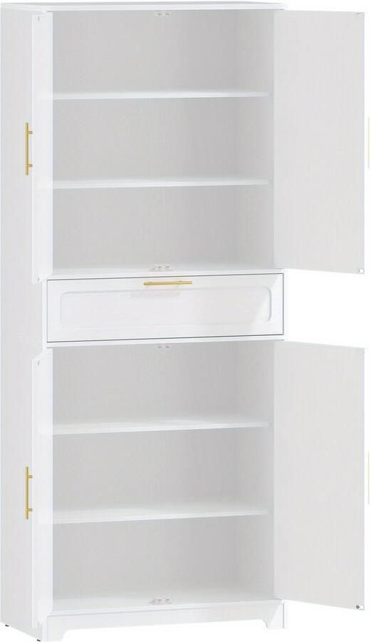 Corenia Kast – Opbergkast – Buffetkast – Keukenkast – Hoge Kast – 4 Deuren Met Grote Lade – Verstelbare Planken – Wit Spaanplaat