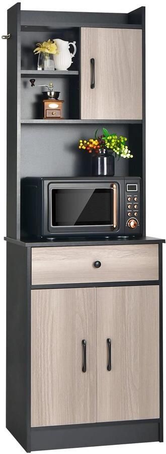 Corenia Keukenkast buffetkast met lade verstelbare planken en kabelgat hoge kast keukenhout grote open ruimte voor magnetron vrijstaand 60 x 40 x 180cm Zwart