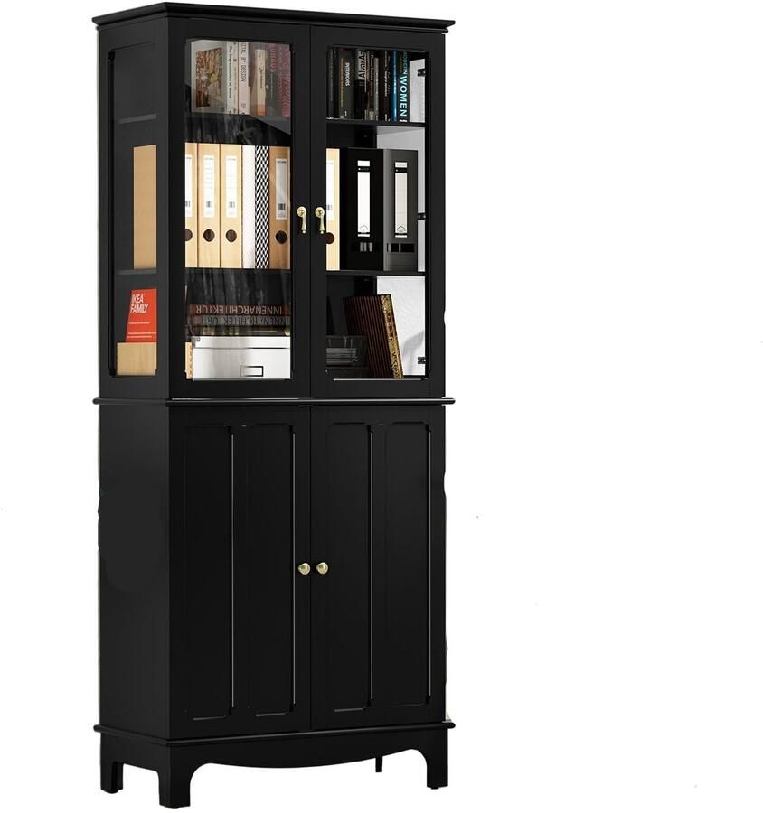 Corenia Keukenkast – Hoge Kast – Opbergkast – Buffetkast – Ovenkast – Met 4 Deuren & 6 Verstelbare Planken – Robuust MDF Zwart Vintage